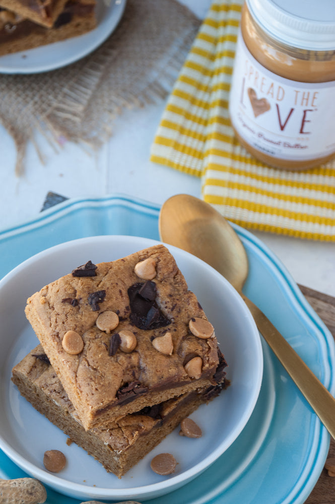 Bowl of two Peanut Butter Brownie Bars