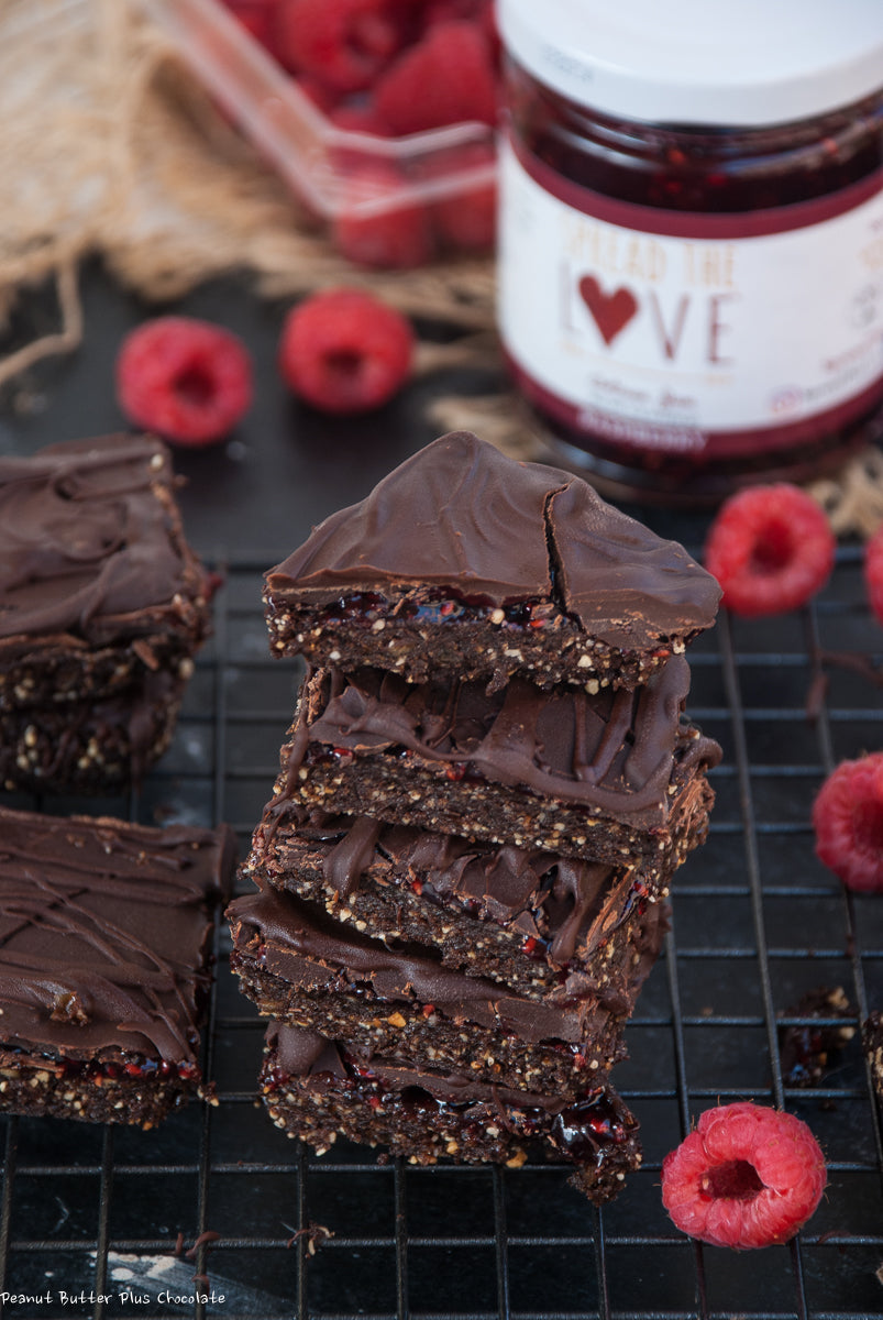 Chocolate Covered Raspberry Jam Date Bars