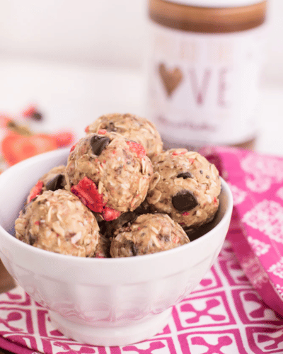 Bowl of Chocolate Strawberry Almond Butter Bites