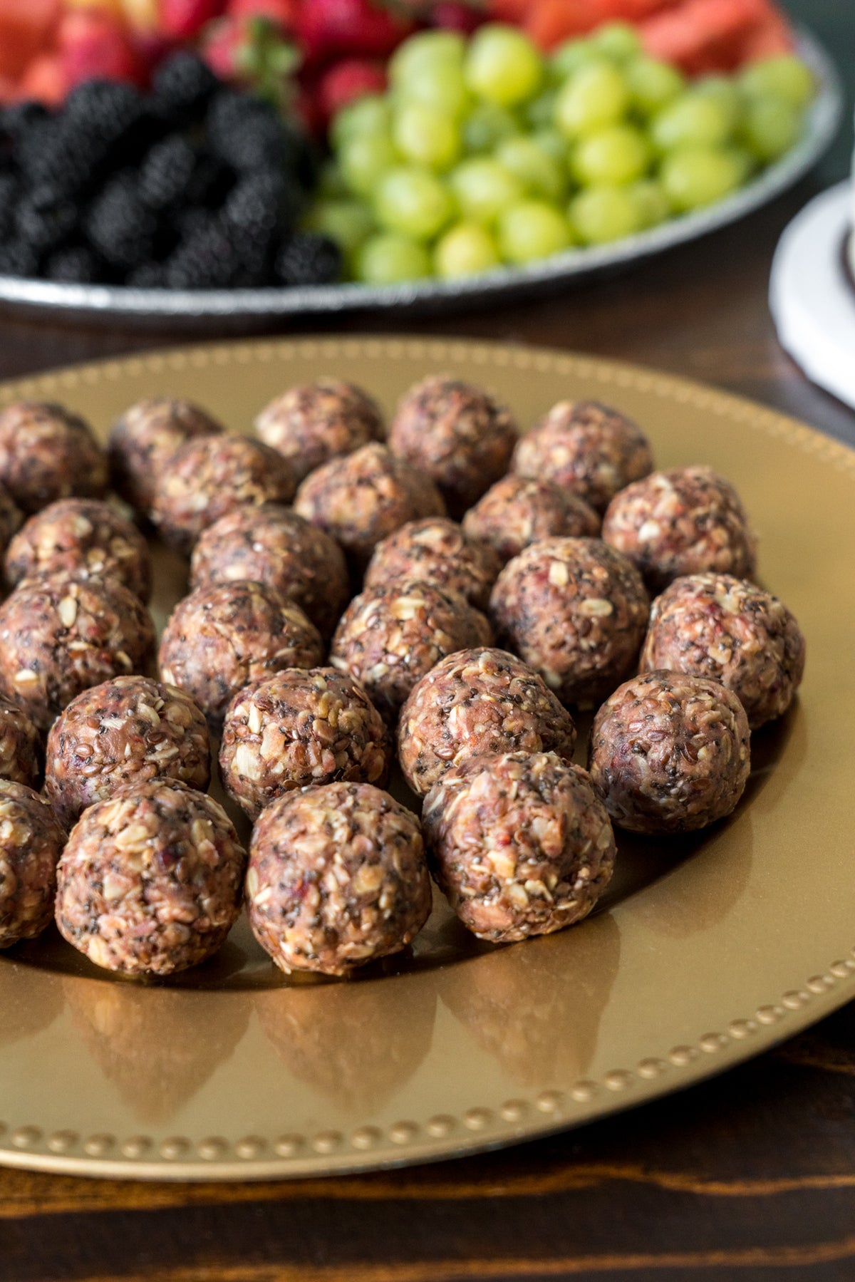 Plate of Almond Butter and Jam Protein Balls