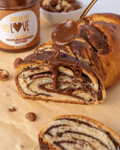 Loaf of Chocolate Hazelnut Babka with Chocolate Hazelnut Drizzle