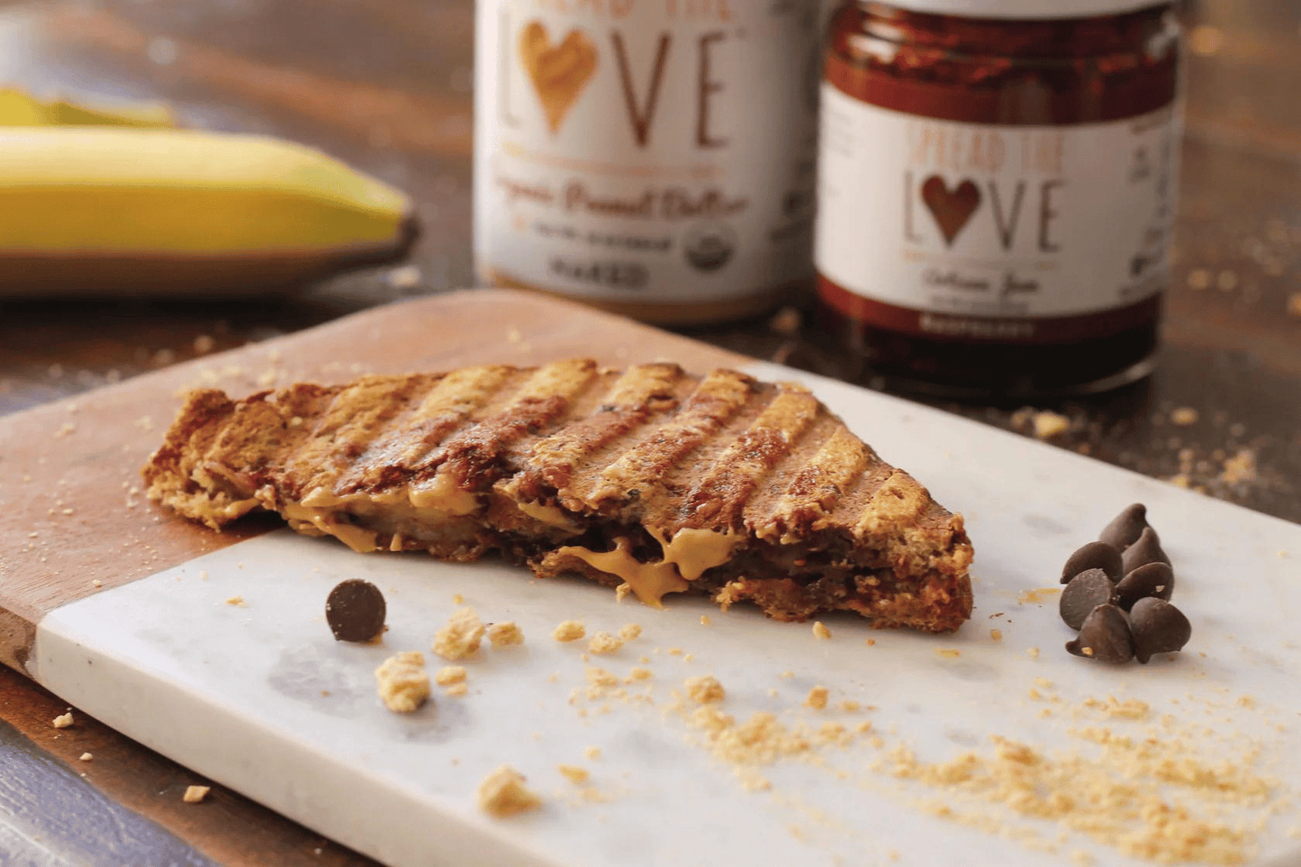 Grilled PB&J with chocolate chips and bananas