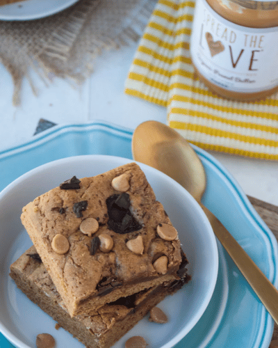 Bowl of two Peanut Butter Brownie Bars