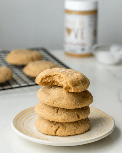 Plate of stacked Salted Honey Stuffed Peanut Butter Cookies