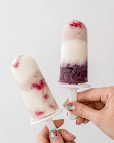 Two tie dye yogurt popsicles