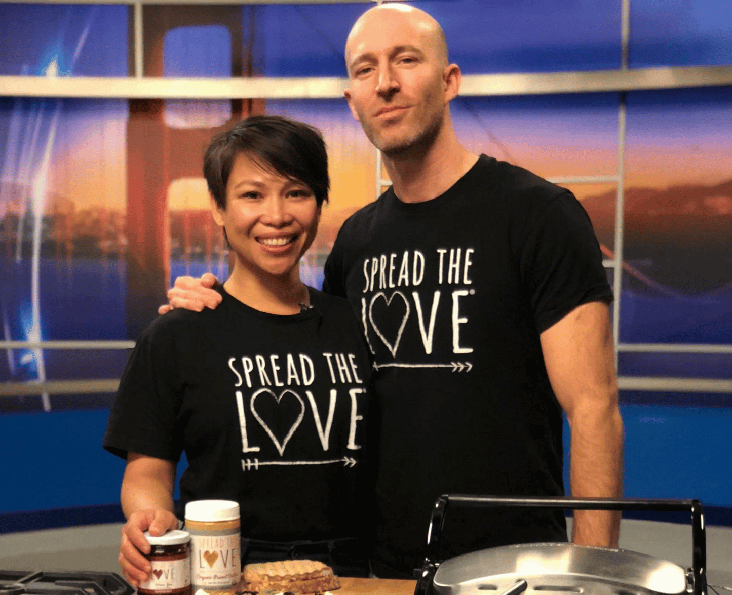 Photo of Zach and Val on Fox 2 Morning News to celebrate National Peanut Butter and Jelly Day