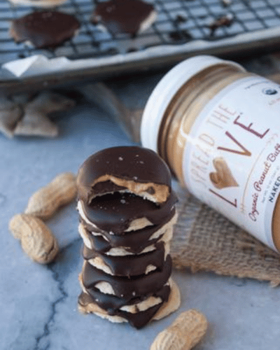 Plate of stacked Salted Honey Stuffed Peanut Butter Cookies