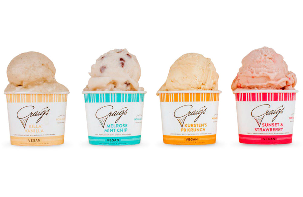 Four vegan ice cream flavors from Craig's lined up.