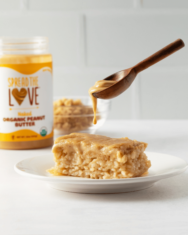 Peanut Butter Biko on Plate with Drizzle of Peanut Butter