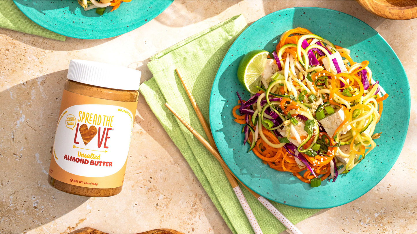 Plate of Veggie Pad Thai with Almond Butter Drizzle