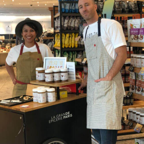 Zach and Val at the Spread The Love cart at the  "Los Angeles Rive Gauche" exhibition in Paris 