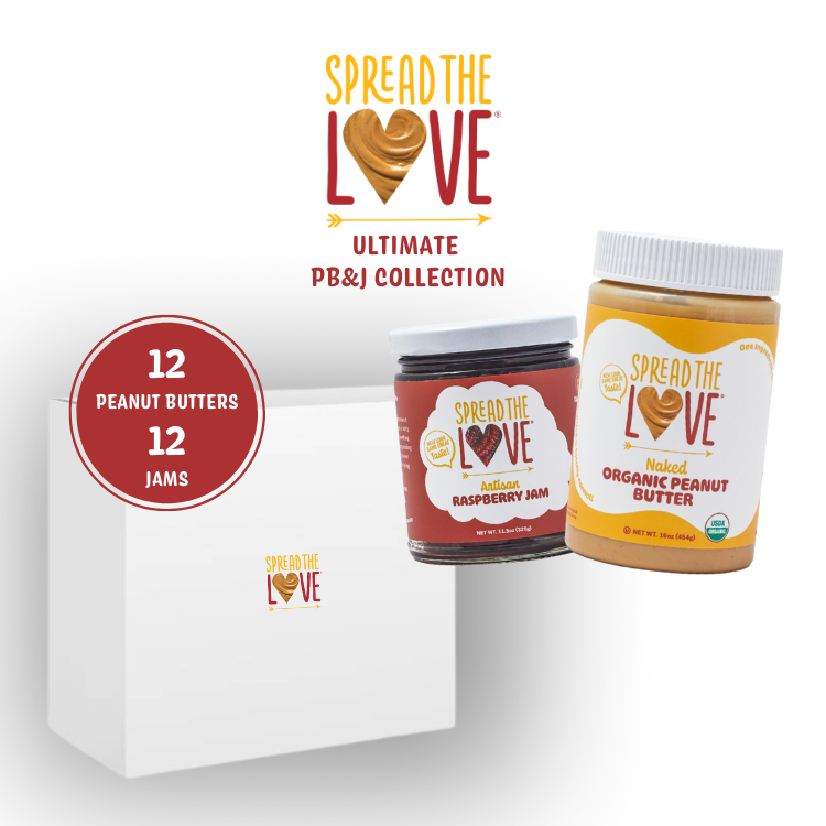 Ultimate PB & J Collection (12 Naked Organic Peanut Butter + 12 Raspberry Artisan Jam)-jams-Spread The Love Foods-Spread The Love Foods