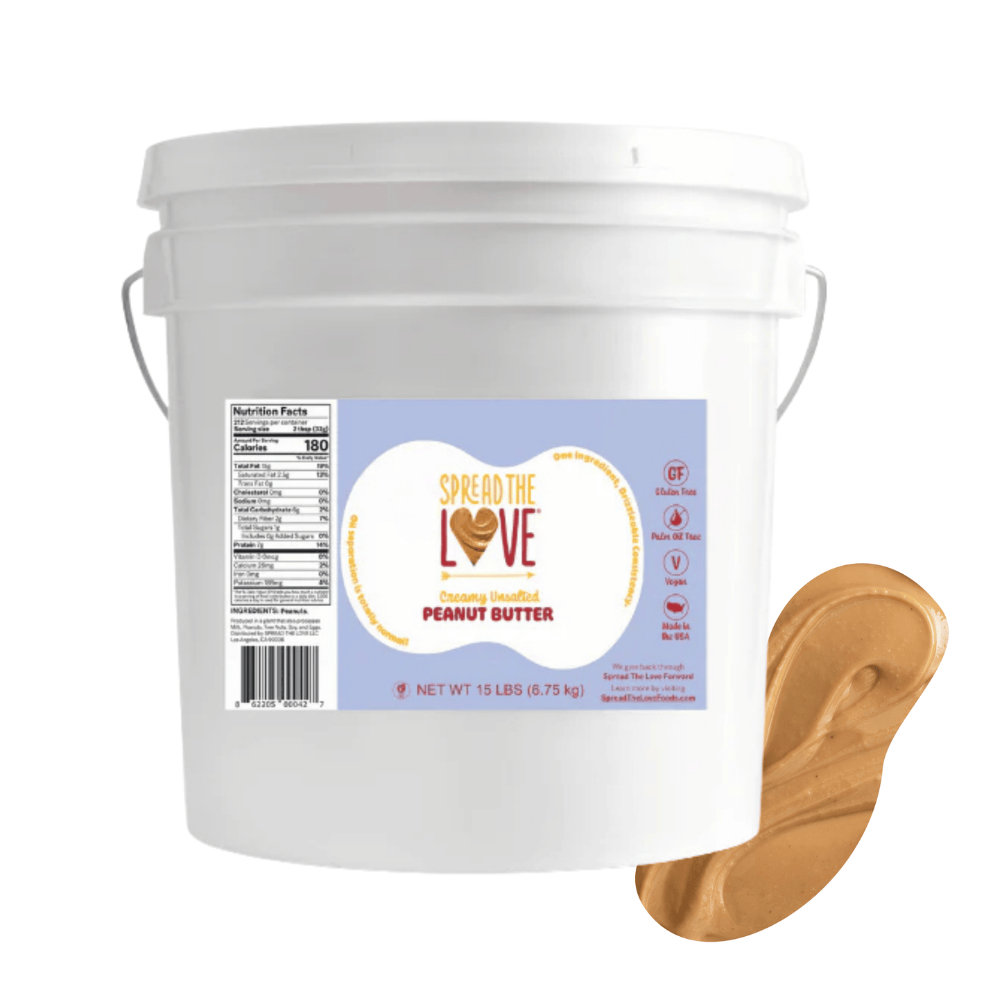 CREAMY UNSALTED Peanut Butter 15-Pound Pail - WHOLESALE-Nut butters-Spread The Love Foods-Spread The Love Foods