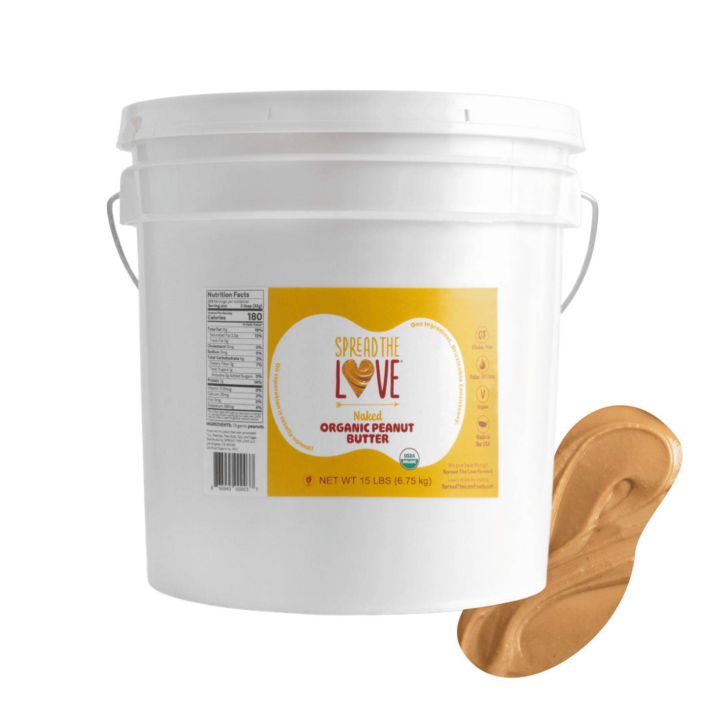 NAKED Organic Peanut Butter Pail 15 Pounds - Wholesale-Nut butters-Spread The Love-Spread The Love Foods