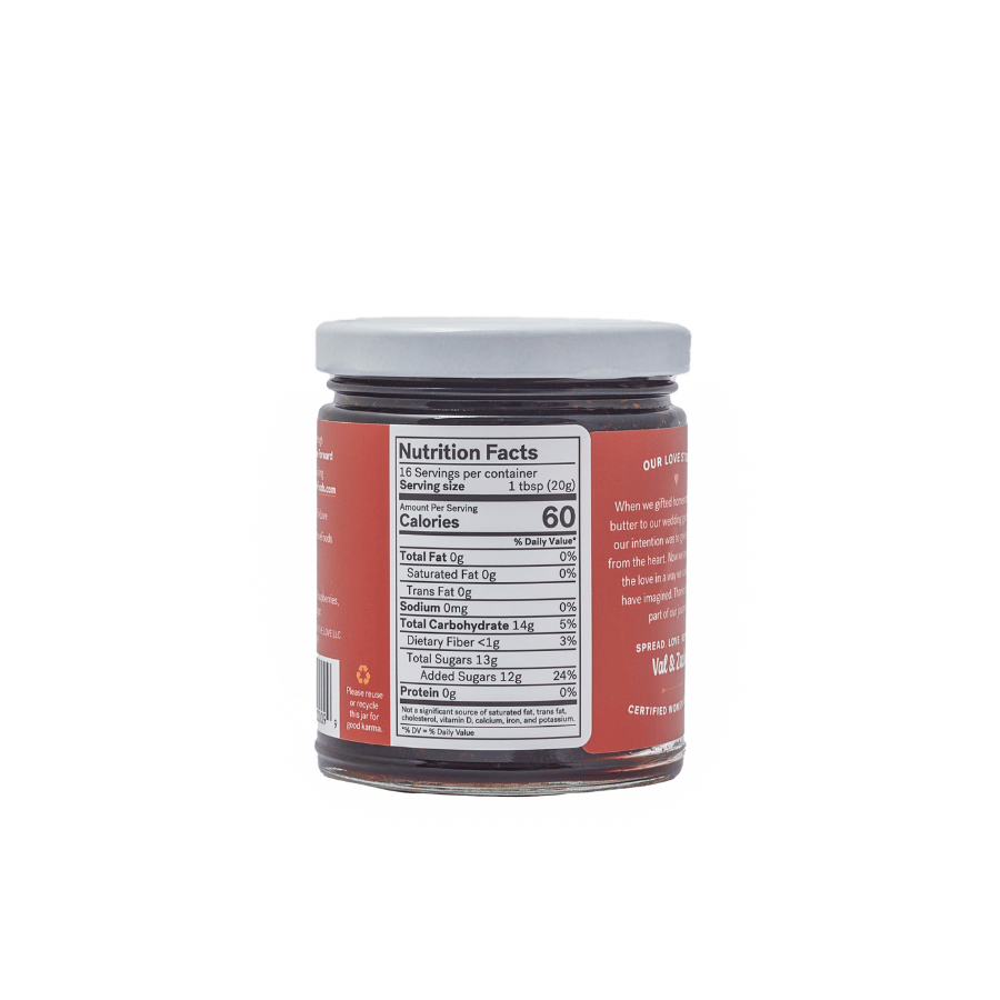 
                  
                    Load image into Gallery viewer, Spread The Love Raspberry Artisan Jam Nutrition Facts
                  
                