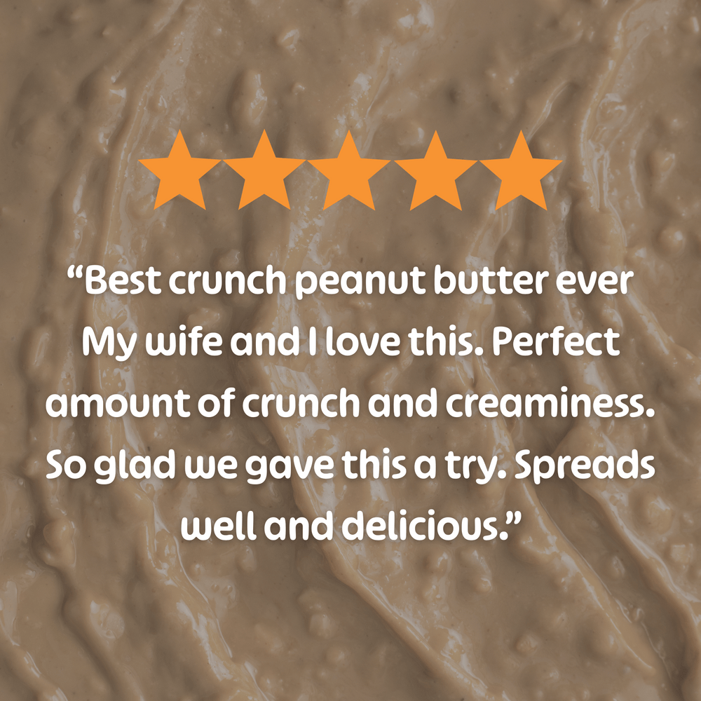 
                  
                    Load image into Gallery viewer, Close-up of peanut butter with five-star rating and positive review text.
                  
                