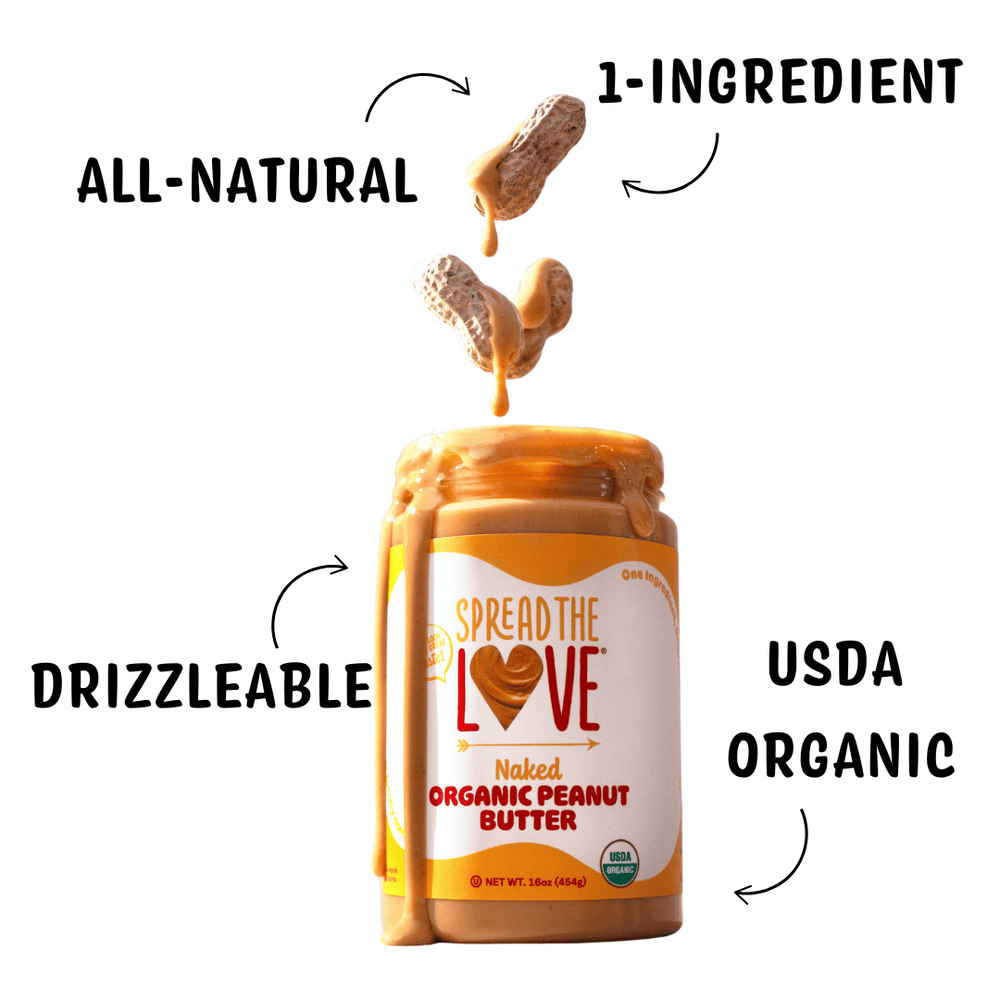 NAKED Organic Peanut Butter Dripping From Jar with attributes