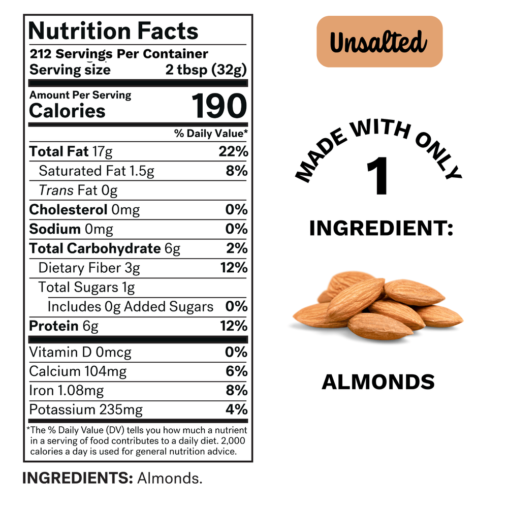 
                  
                    Load image into Gallery viewer, Nutrition facts label for Spread The Love Almond Butter Pail
                  
                