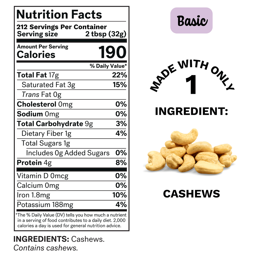 Spread The Love Basic Cashew Butter Nutrition