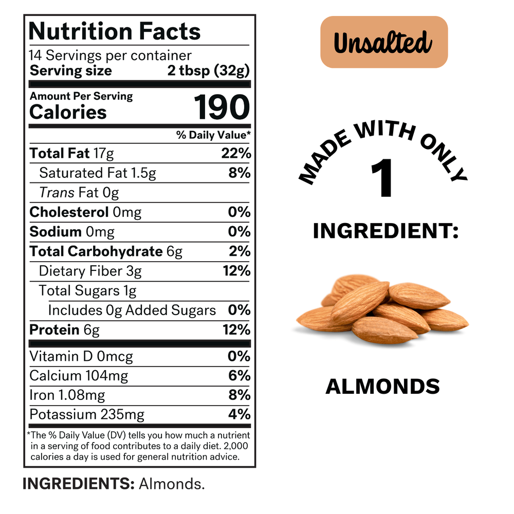 
                  
                    Load image into Gallery viewer, Spread The Love Unsalted Almond Butter Nutrition
                  
                