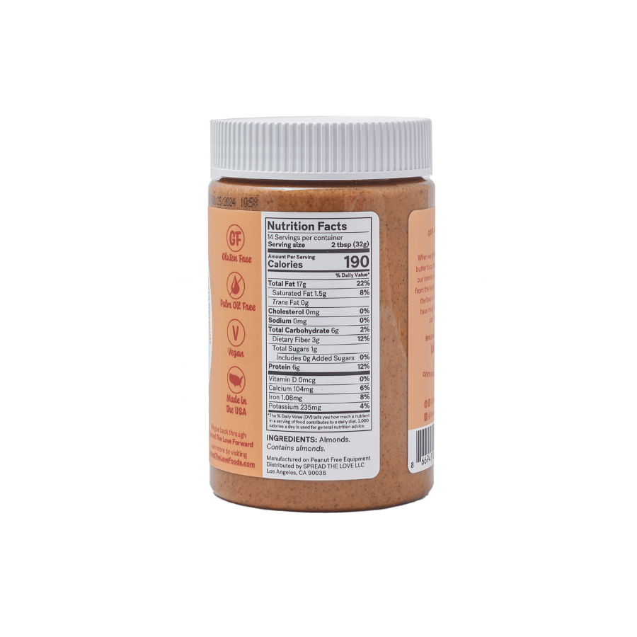 
                  
                    Load image into Gallery viewer, Spread The Love Unsalted Almond Butter Nutrition Facts
                  
                