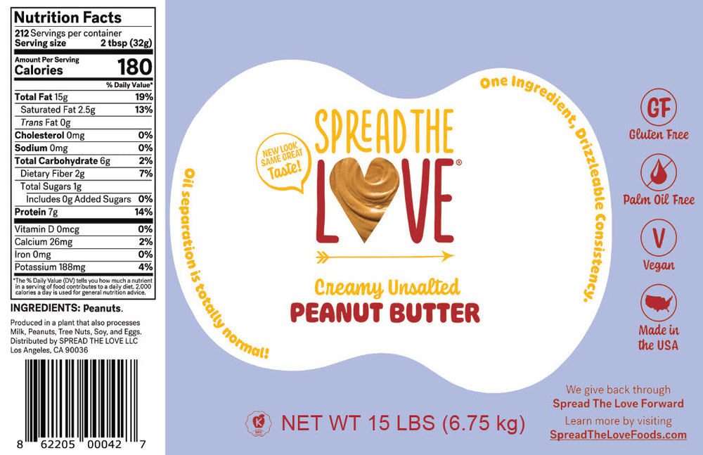
                  
                    Load image into Gallery viewer, Spread The Love Creamy Unsalted Peanut Butter Nutrition Facts and Label
                  
                